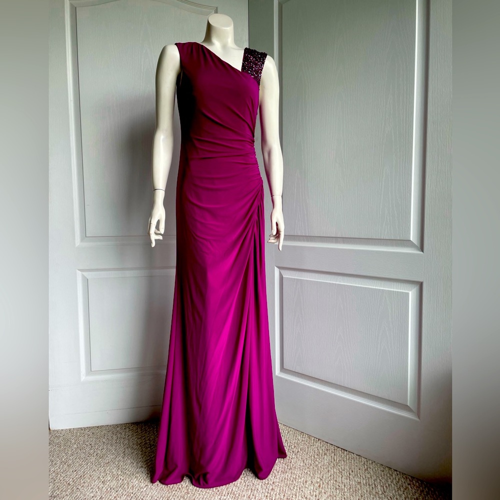 Adrianna Papell Purple Draped Jersey Gown- Size 4 NWT